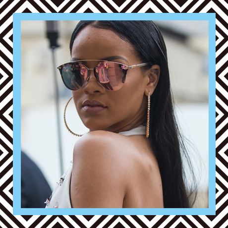 Rihanna in sqaure-framed sunglasses
